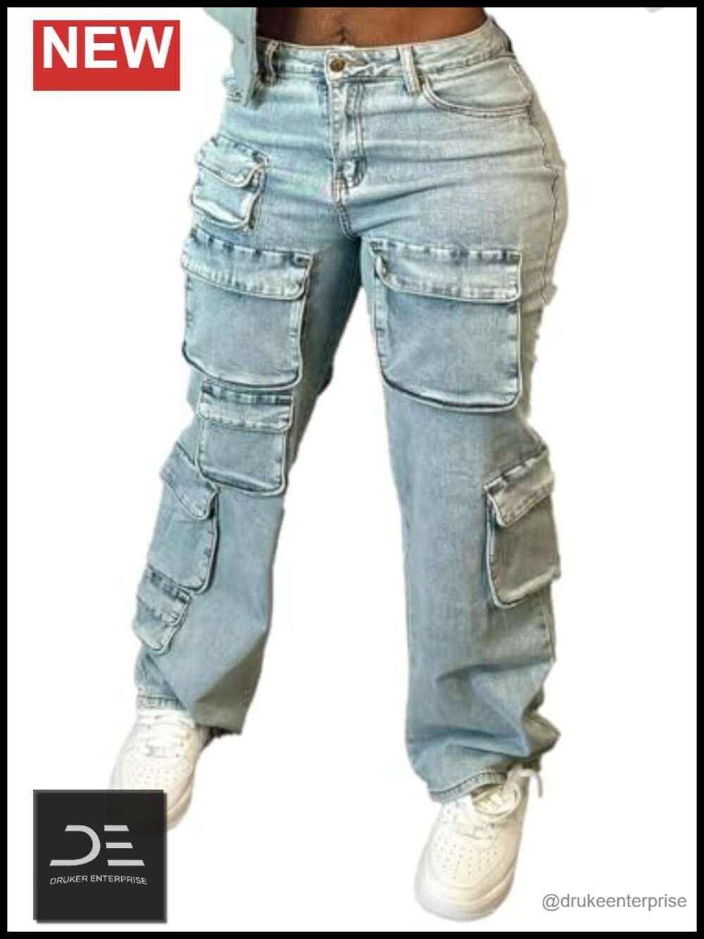 Women's Cargo High Waist Straight Leg Y2K Stretchy Jeans